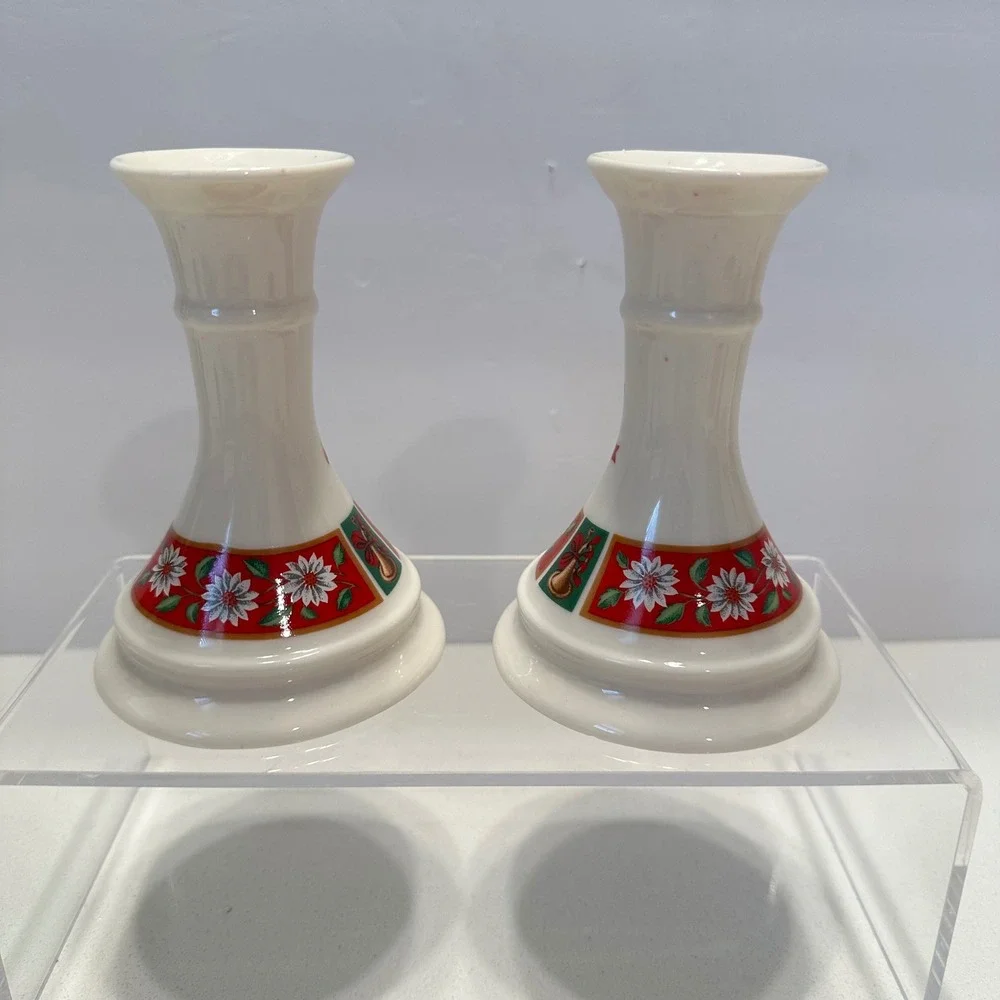 Classic Traditions Charlton Hall Christmas‎ Ceramic Candle Holder Pair Japan 5